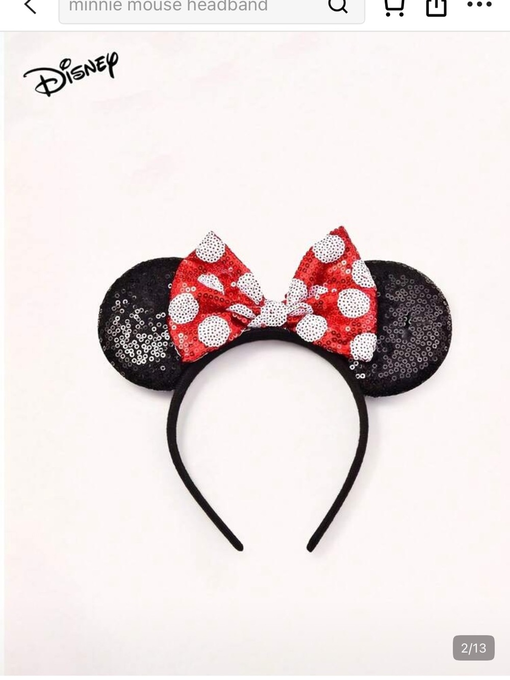 Disney Black Sequin Minnie Ear Headband with Red Polka Bow